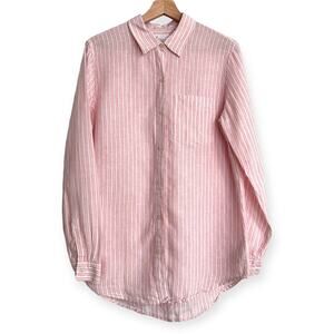 Gap 100% Linen Boyfriend Fit Pink Striped Long Sleeve Button Up Shirt Women's S